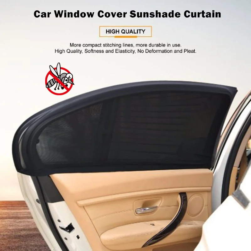 Car Window Cover Sunshade 2pcs Durable Curtain Mosquito & UV & Dust Protection Shield Sun Shade Visor Mesh Solar Baby-Sitter