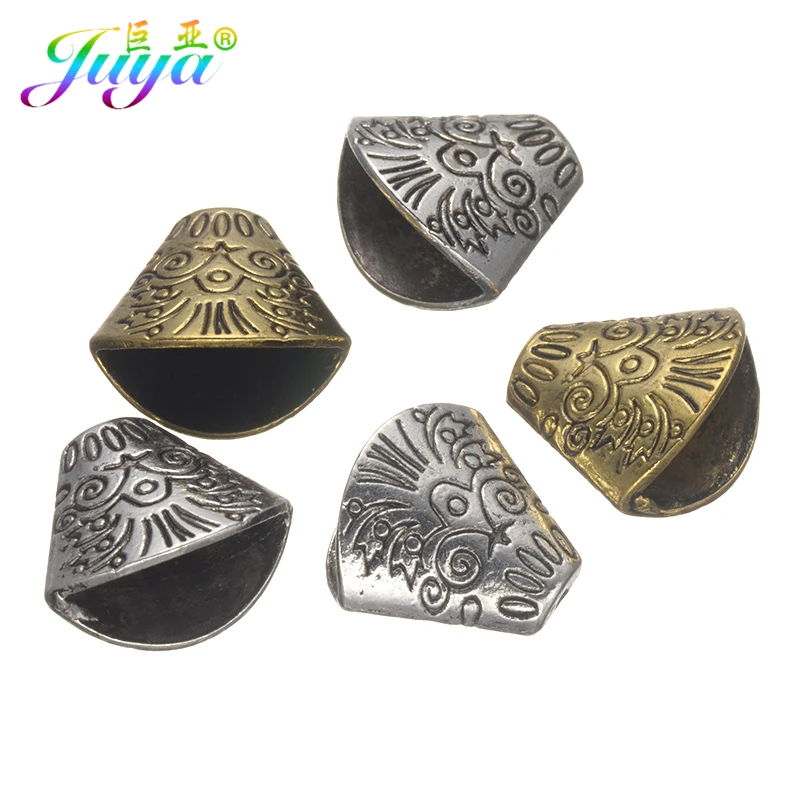 Juya 10pcs/lot DIY Tassels Jewelry Findings Antique Gold Decorative Oval Metal Bead Caps Accessories For Jewelry Making
