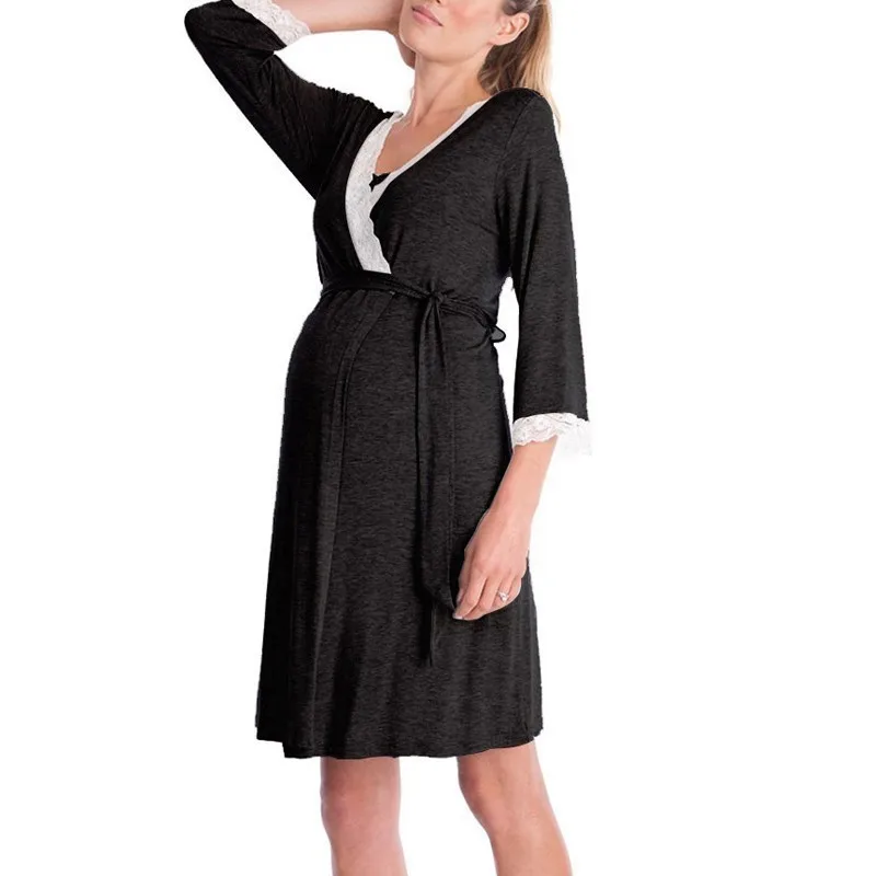 Платье для беременных с кружевной строчкой и рукавами Европейская американская