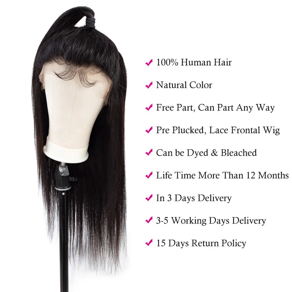 360 передний парик из натуральных волос прямой с кружевом предварительно сорвал