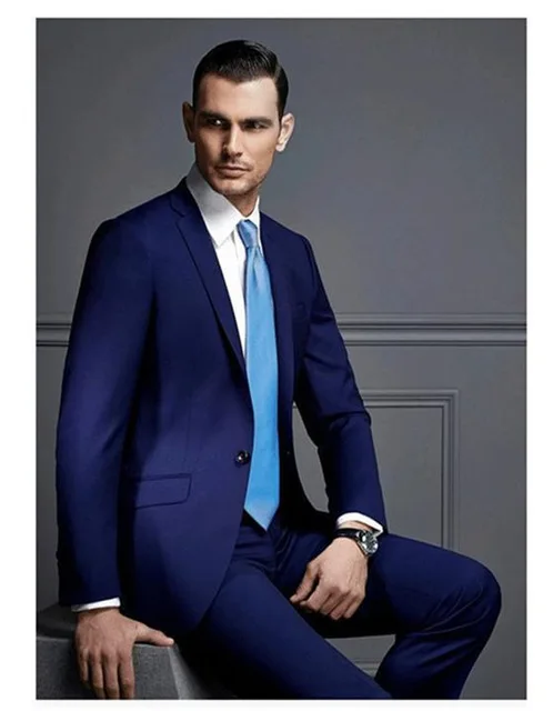 Новинка 2017 Лидер продаж ярко синий смокинг с вырезом на воротнике мужской костюм