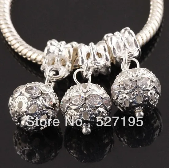 

Бесплатная доставка хрустальные стразы посеребренные с большим отверстием Висячие бусины, подходят для цепочки, браслета и подвески метал...