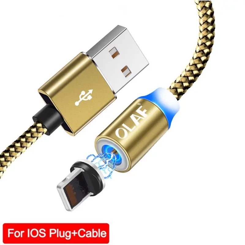 Магнитный usb-кабель OLAF 1 м/2 м, магнитный шнур для быстрой зарядки для iPhone XR Xs Max, кабель USB type c для samsung S8 Xiaomi OnePlus 6t - Цвет: Gold for iphone