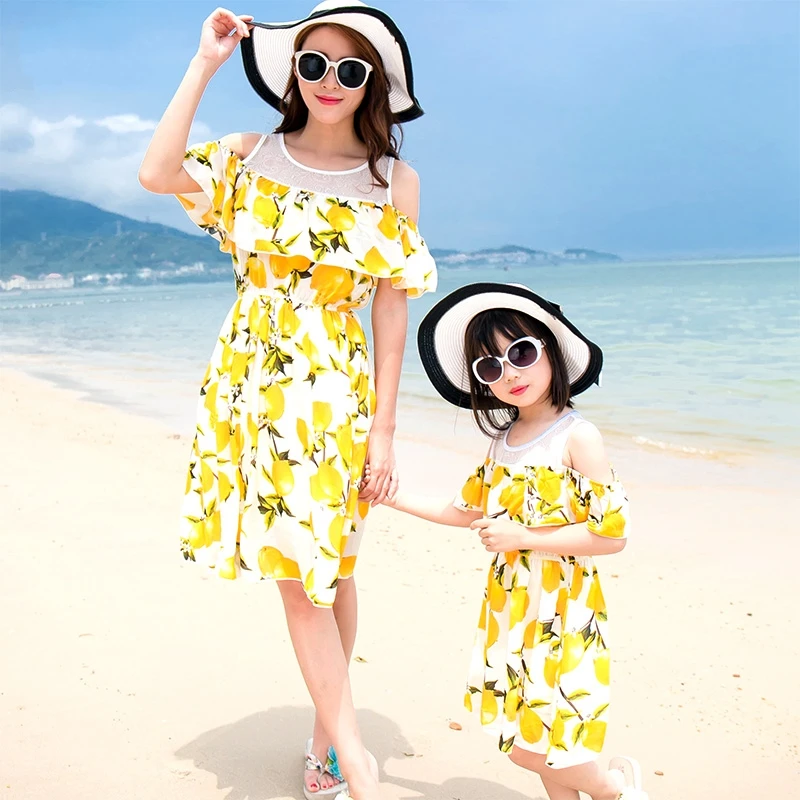 Бесплатная доставка лето Мать дочь платья девочки Платье Семья посмотрите