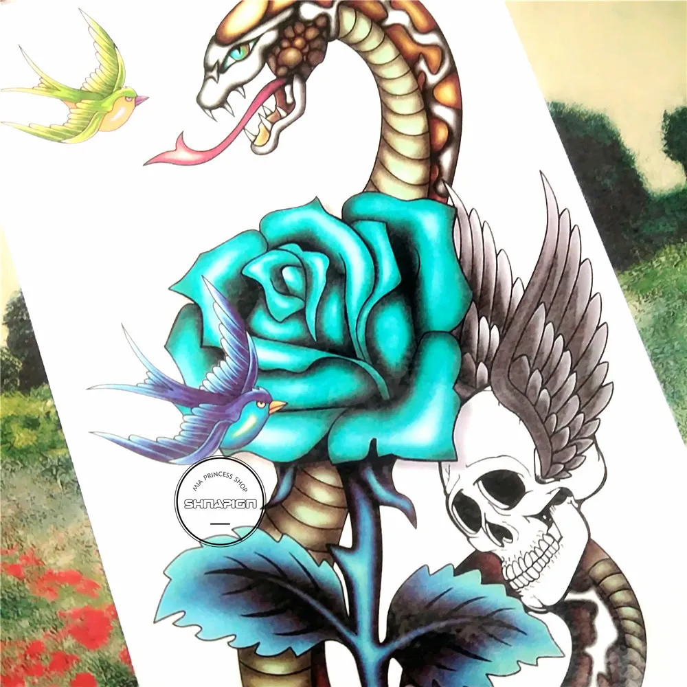 SHNAPIGN синяя Роза змея временная татуировка боди арт флэш стикер татуировки s 17*10 см