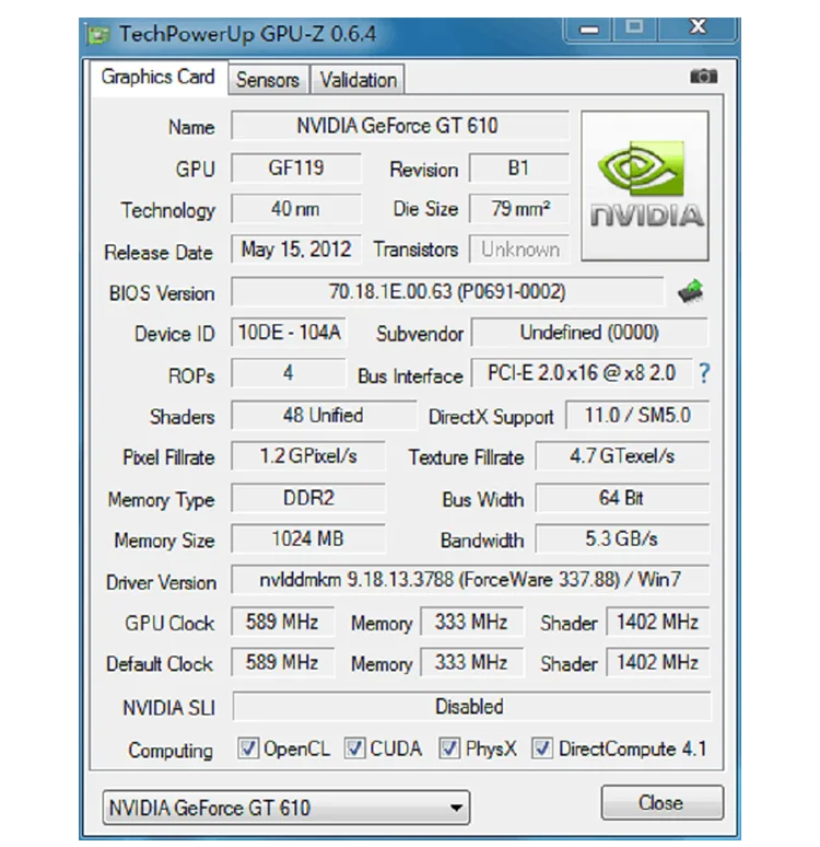 Для видеокарты nVideo Geforce GT610 1 ГБ 64 бит DDR2 VGA + DVI HDMI PCI-E X16 чехол для ПК и LP мощнее чем