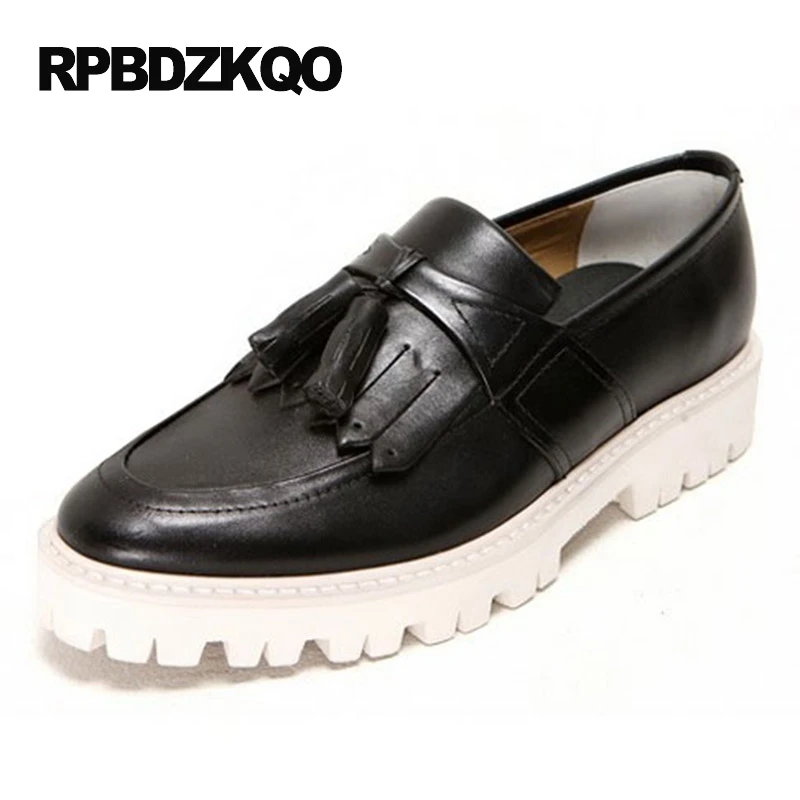 настоящая кожа черный криперы резиновая подошва люди кисточка мода коричневый