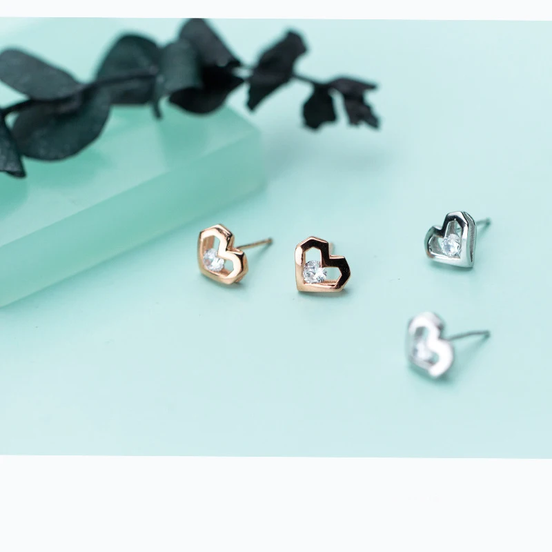 

PONYKISS Romantic S925 Sterling Silver Hollow Heart Stud Earrings Women Prevent Allergy Jewelry Anniversary Zircon Party Gift