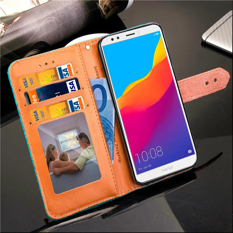 Роскошный чехол для Huawei Honor 7C из искусственной кожи кошелек с откидной крышкой и