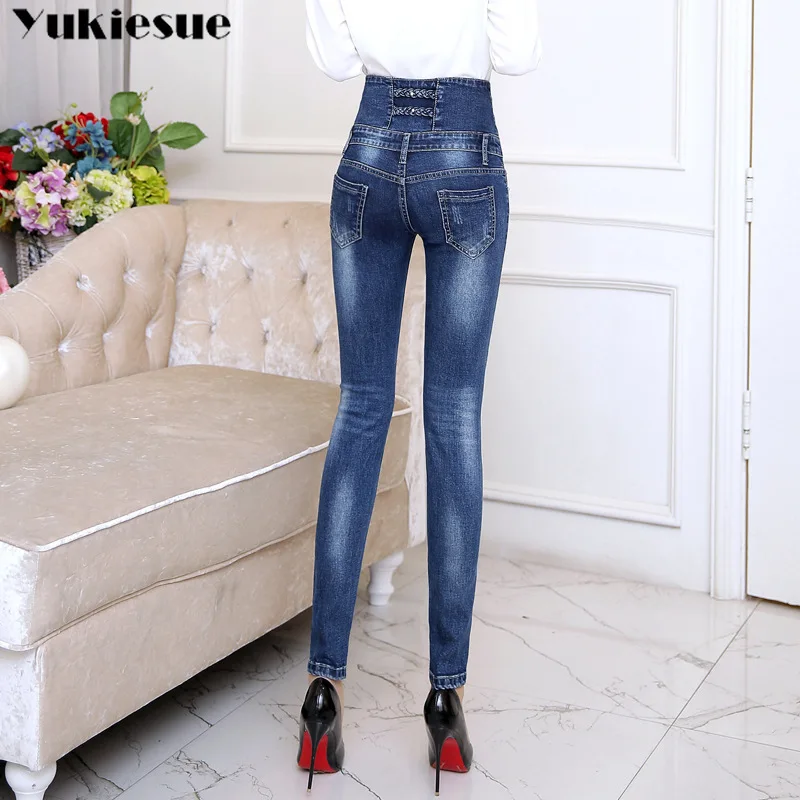 Джинсы для женщин Стрейчевые черные джинсы 2018 штаны обтягивающие женские с