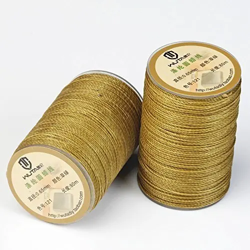 Grass green-1spool WUTA, 0,65 мм, вощеная нить, полиэстер, 23 Цвета, ручной шнур для шитья, кожевенные инструменты, 3 нити, скрученные вместе/не легко разлетаться - Цвет: Grass green-1spool