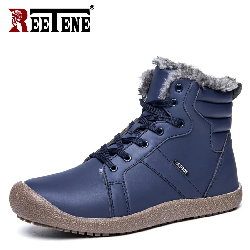 Blue REETENE/; водонепроницаемые ботильоны на плоской подошве со шнуровкой; модная мужская зимняя обувь; большие размеры; сезон осень-зима; повседневные мужские зимние ботинки - Цвет: Blue