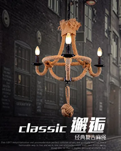 Ретро Классические железные подвесные светильники ручной работы из пеньковой