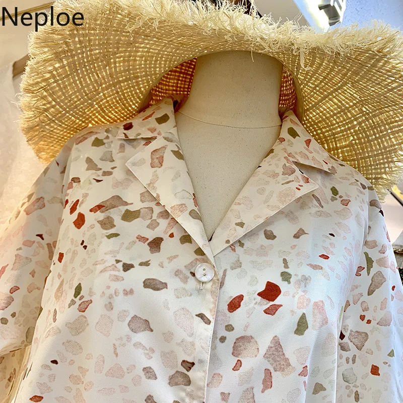 Neploe Floral Women Shirts Summer 2019 New Turn-Down Collar Short Sleeve Blouse Loose Single Breasted Ladies Tops 44196 |