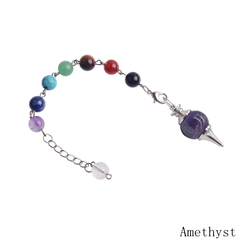 Amethyst2 JOYA подарок Reiki Исцеление 7 Чакра натуральные камни Кристалл кварц маятник Лазурит ожерелье кулон для женщин ювелирные изделия - Окраска металла: Amethyst2