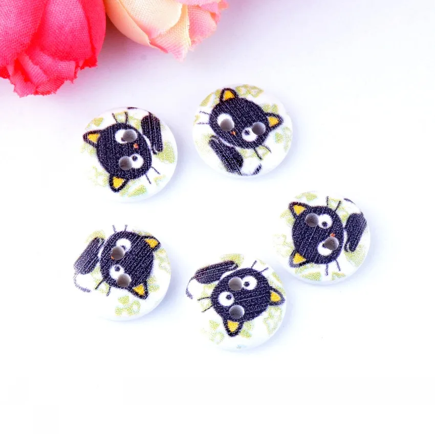 Бесплатная доставка в розницу 10 шт. случайный смешанный 2 отверстия печать кот