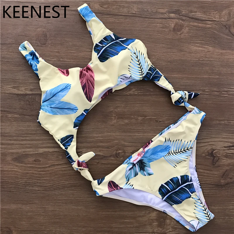 KEENEST 2018 цельный купальный костюм с высоким вырезом сексуальный Монокини принтом