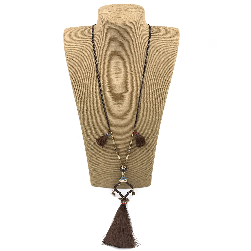 Ожерелье ручной работы с длинной бахромой и кисточками уникальное винтажное