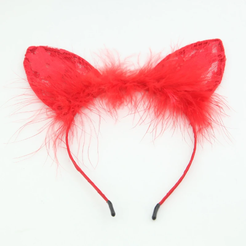 Корейская кружевная 2018 года новая поступление Бесплатная доставка Девочки Перо Женщины 1PC Рождественская кошачья ушная аллергия Солид на День всех святых.