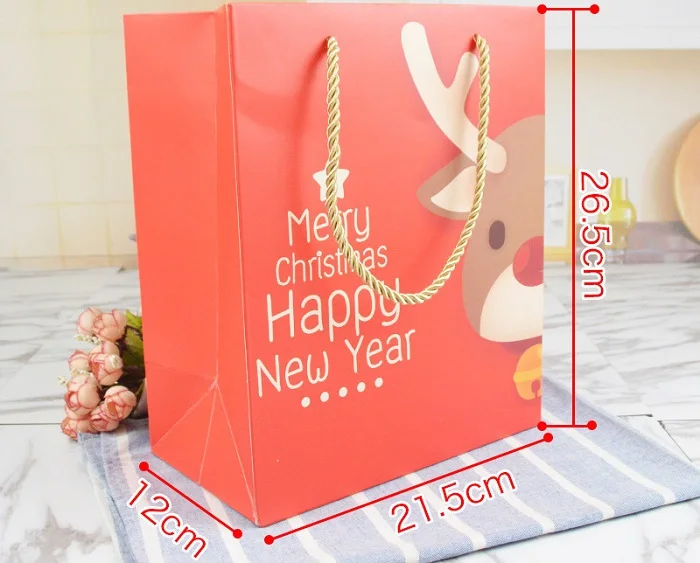 G 21X26X12cm Рождественские красочные печатные бумажные подарочные пакеты с рисунком Санта-лося упаковочная Сумочка с надписью «cookie» для детской вечеринки картонный ящик для конфет - Цвет: G 21X26X12cm