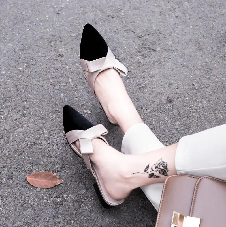 2018 летние женские сандалии с бантом шлепанцы острым носком тапочки низким