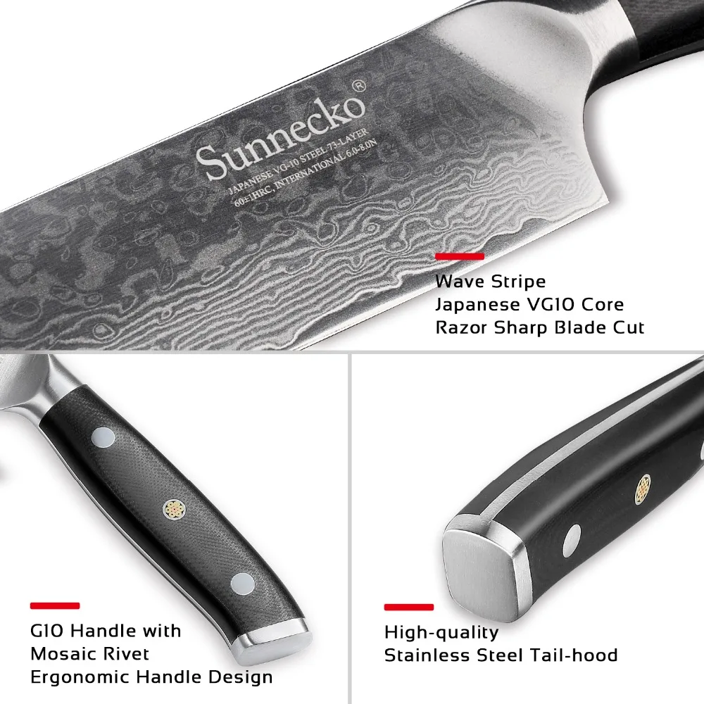 SUNNECKO Santoku нож шеф повара кухонные ножи японский Дамаск VG10 сталь острый G10
