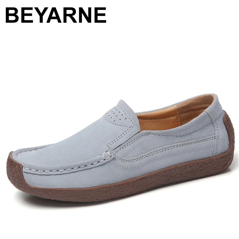 

BEYARNE Spring Autumn Women Moccasins Women's Flats Genuine leather Shoes Woman Lady Loafers Slip On Suede Shoes mocasines mujer