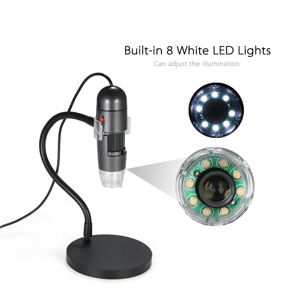 Портативный цифровой микроскоп 8LED зум Лупа с держателем 25X 600X увеличение 4 50 см