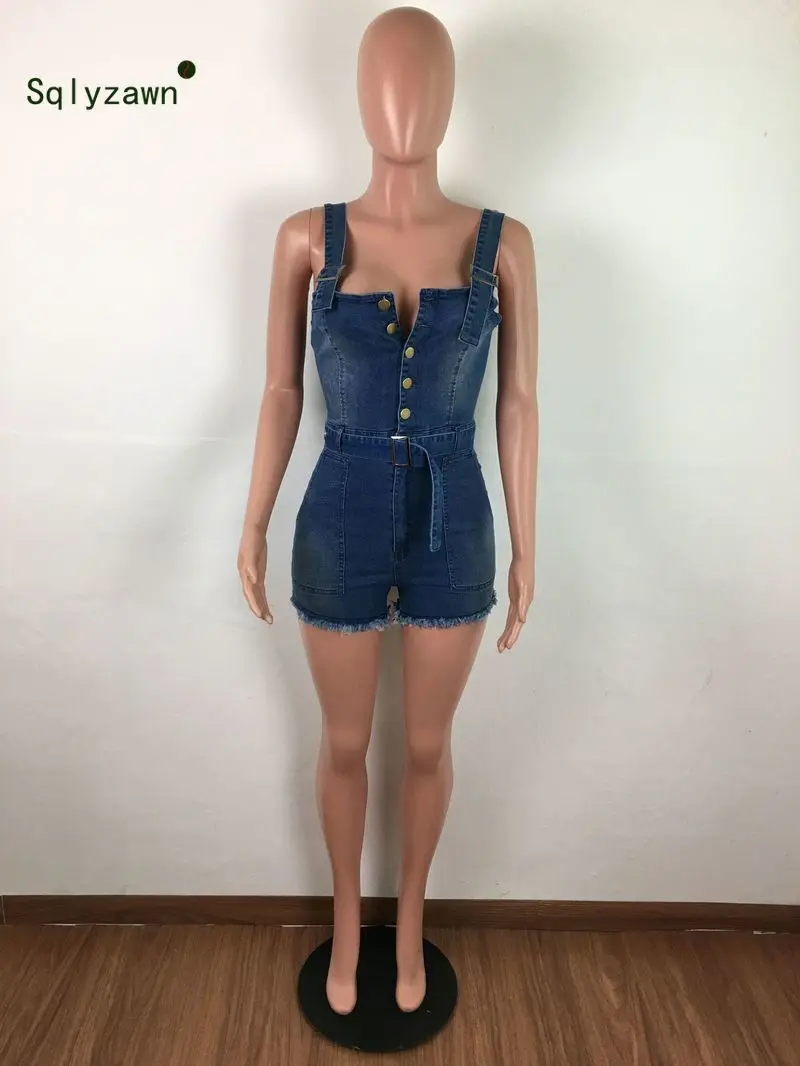 Сексуальный джинсовый комбинезон на пуговицах женские короткие комбинезоны