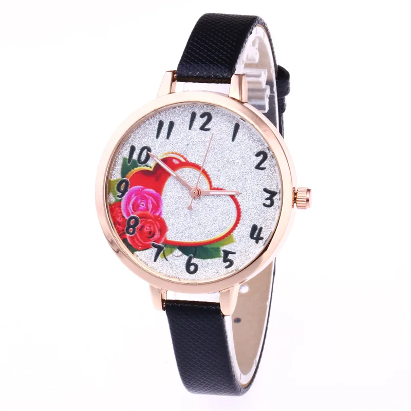 Женские часы FUNIQUE с цветочным узором и сердечком модные кожаные женские наручные