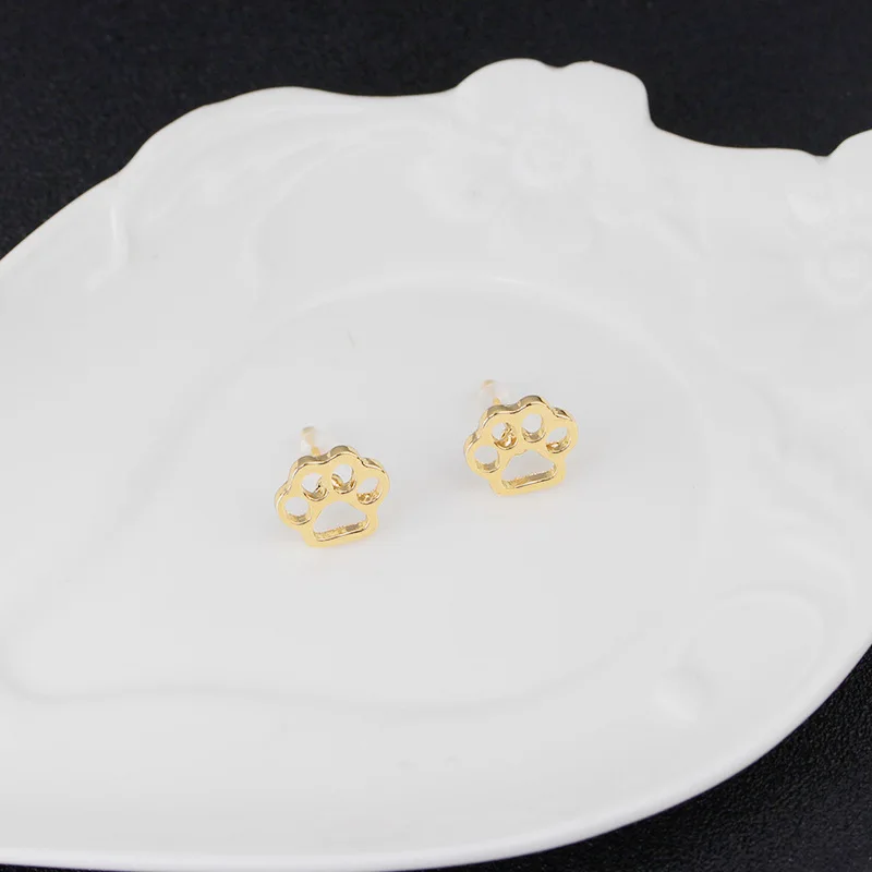 1 пара золотых/серебряных сережек с принтом лапы кошки и собаки милые изящные