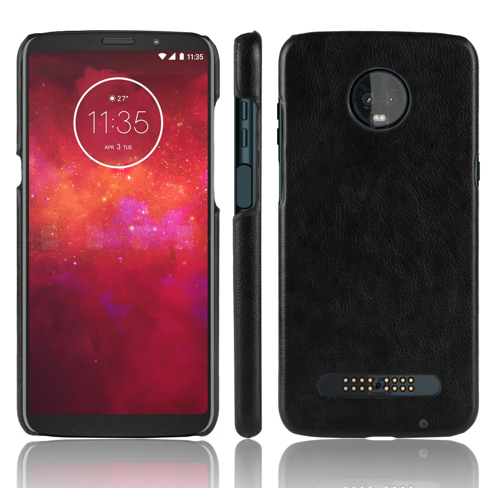 maEU for Motorola Moto Z3 Play 6.01 inch Phone Case Litchi Pattern Hard Back Genuine Cellphone PC Cover Solid Color Business |