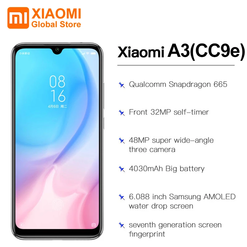 Смартфон Xiaomi Mi A3 глобальная версия &quot4 + 64 ГБ Восьмиядерный процессор Snapdragon 665