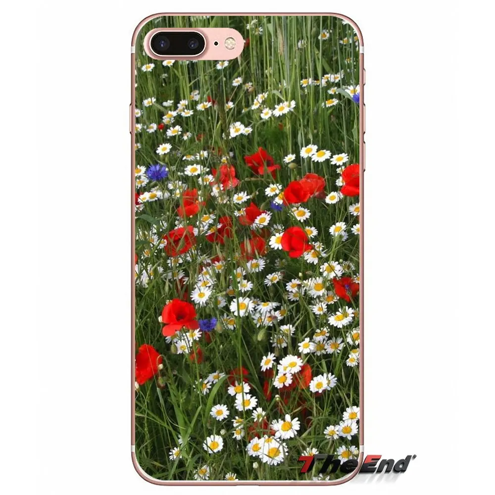 Красный Маки васильки Силиконовый ТПУ чехол для iPhone X 4 4S 5 5S 5C SE 6 6S 7 8 Plus Samsung Galaxy J1 J3