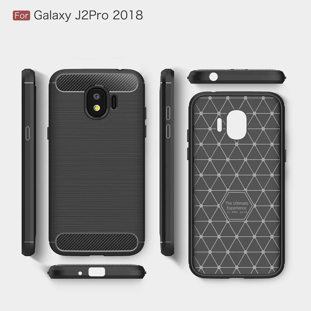 KEYSION Phone Case for Samsung Galaxy J2 Pro 2018 Carbon Fiber Soft TPU Silicone Brushed Anti-knock Back Cover J250F J250 |