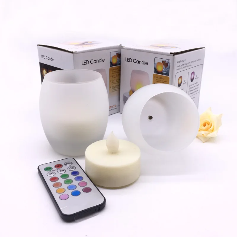 Remote Control LED Tealight Candle Frosted Glass Holder Color Changing Battery Operated for Christmas | Дом и сад