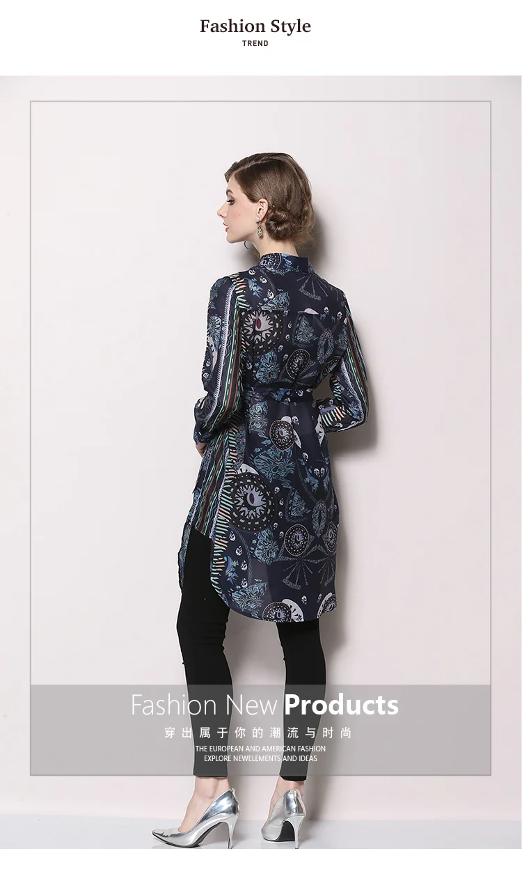 

women woman Designer runway shirt top clothes Blouse blusas long sleeves printed office work Business shirts clothing for woman