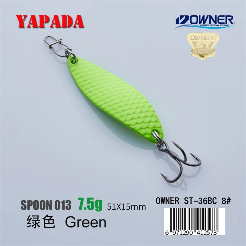 Green 7.5g YAPADA ложка 013 Loong Claw 7,5 г/10 г 51-55 мм держатель тройной крючок многоцветный цинковый сплав металлическая ложка перо рыболовные приманки бас - Цвет: Green 7.5g