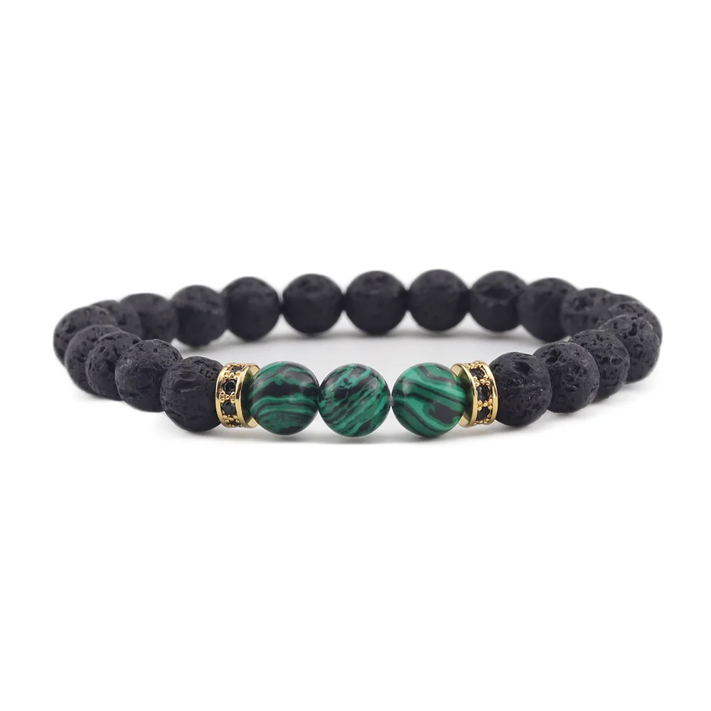 3pcs/Set Luxury CZ copper Charm mens Bracelet Braided macrame Malachite natural stone beads bracelets &amp bangles for Men Jewelry |