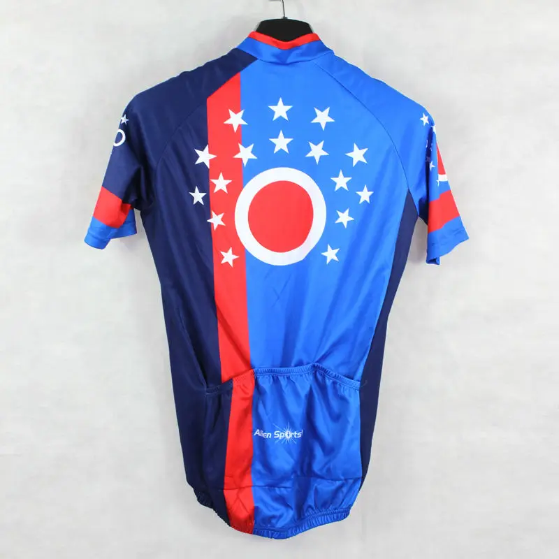 

Alien SportsWear OHIO State Flag Pattern Summer Bicycle Clothing Men 100%Polyester Short Sleeve Blue Cycling Jersey Size XS-5XL
