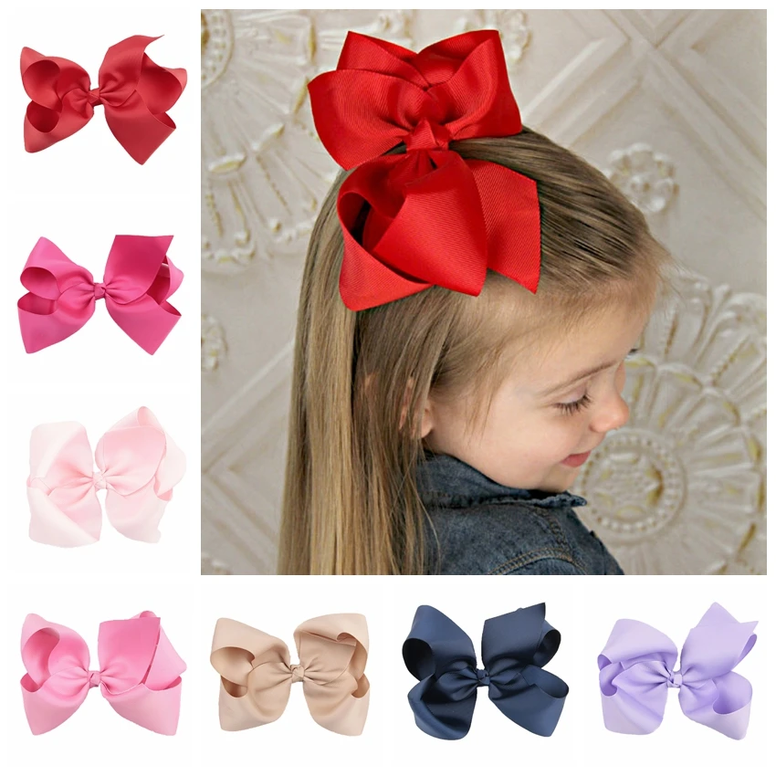 Yundfly 1PCS 6 Inch Big Ribbon Bow Hairpin Baby Girls Bow Clips Kid Hair Clip Boutique Hair Accessories(Color:20 Colors)