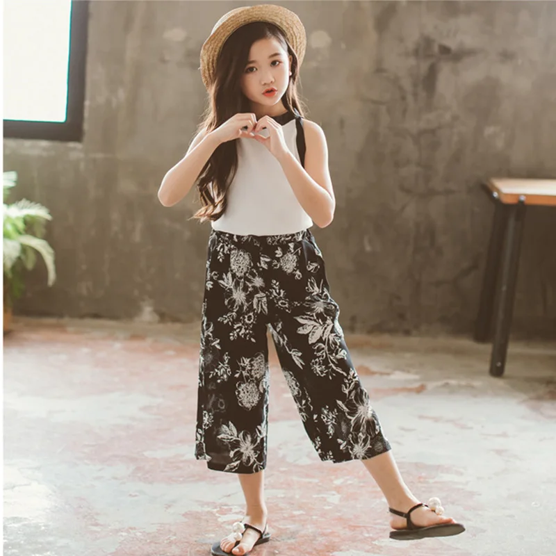 Kids Girls Tops with Pants Sleeveless Backless Skin-friendly Breathable Clothing Set for Summer 998 | Детская одежда и обувь