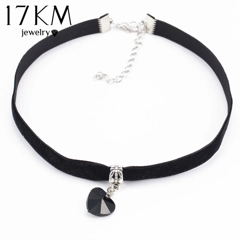 NJCS040black Бархатное колье-чокер 17 км с сердечком и подвесками для женщин, 6 цветов, кружевные ожерелья, длинное ожерелье в стиле стимпанк - Окраска металла: NJCS040black