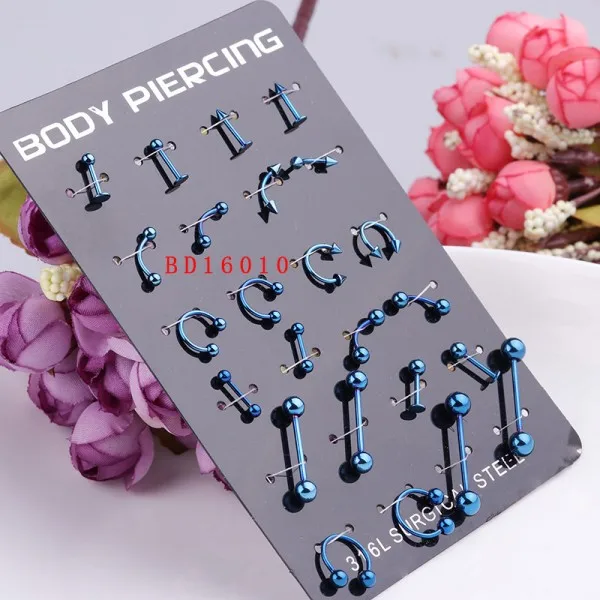 BD16010 Sellsets 24 шт./карта 1,2*8*3 мм серебро золото черный радуга синий неоновый основной цвет круговой подковы Кривая пирсинг ювелирные изделия - Окраска металла: BD16010