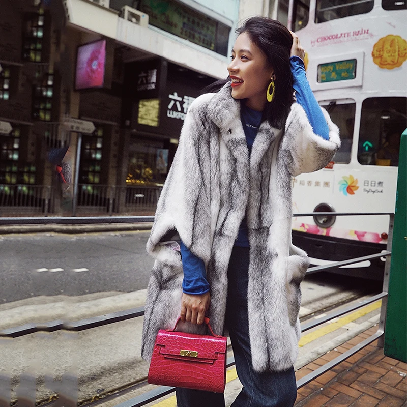 Женская норковая шуба LVCHI зимняя из Копенгагена с импортным перекрестным мехом