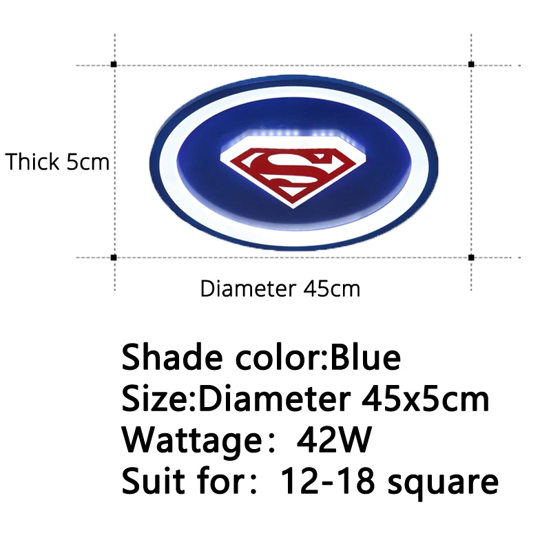 Superman 45x5cm 42w Led Chandelier Lights For Children Bedroom Study Room Remote Control Modern Lighting Lamp Plafonnier Avize Lampadari Luminaria - Цвет абажура: Superman 45x5cm 42w