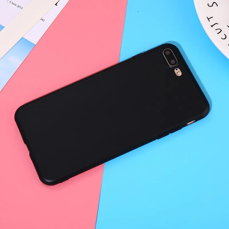 Мягкий силиконовый чехол для iPhone 7 6 6S 8 Plus 5 5S X 10 XR XS Max 6Plus 6splus 7 Plus 8 Plus милый конфетный цвет, матовый чехол - Цвет: Black