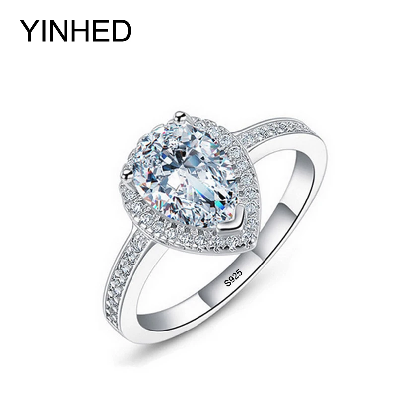 YINHED 100% цельное серебряное кольцо ювелирное изделие слеза Циркон CZ Диамант