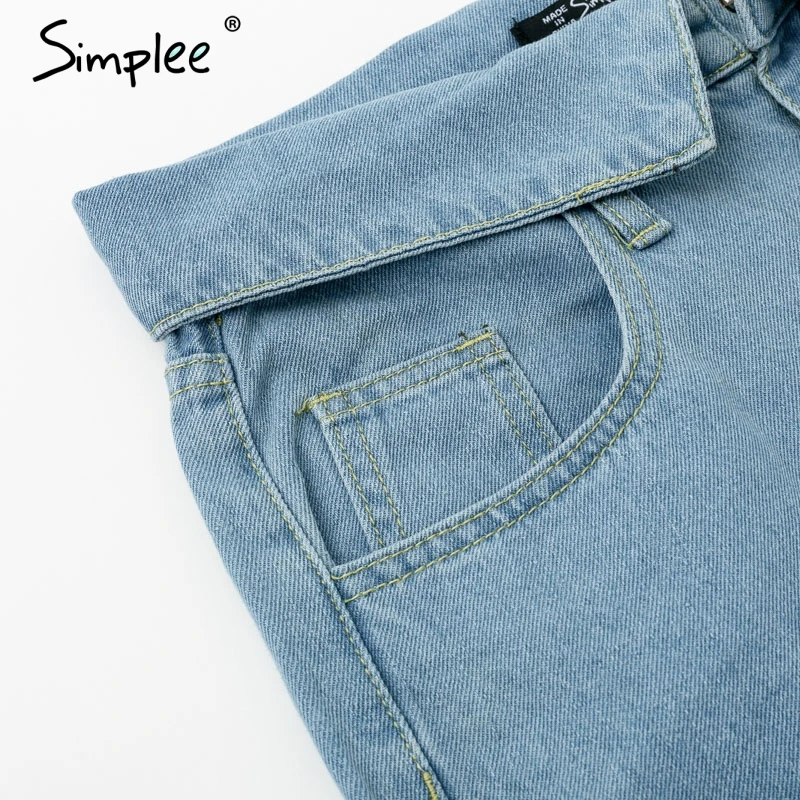 Simplee Fold-over waist blue jeans women pants Casual pocket denim harem Streetwear skinny autumn trousers 2019 |