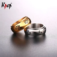 kpop can be rotated allah cool rings for menwomen stainless steel yellow gold color jewelry with gift box two layers ring r2498